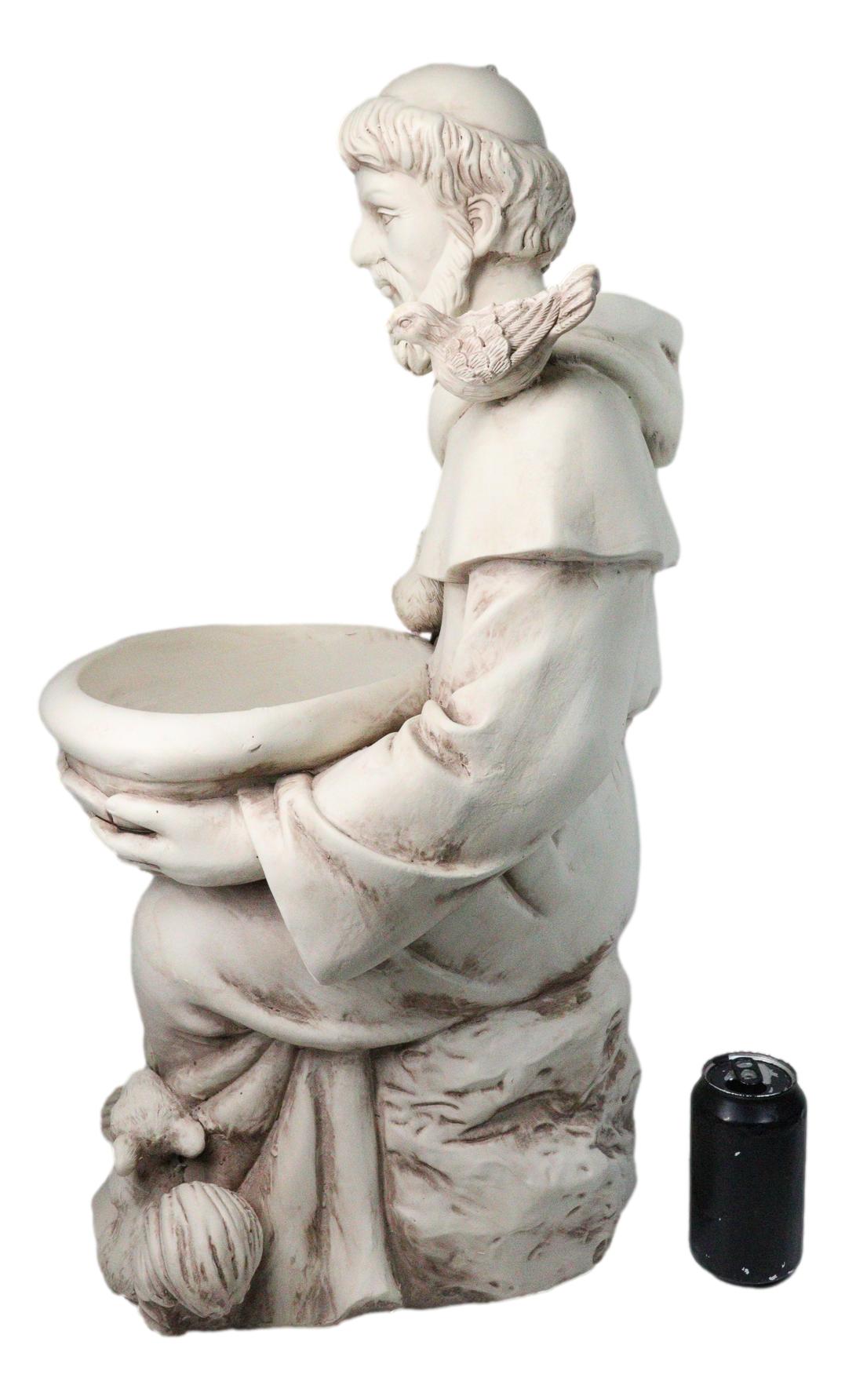 Sitting Saint Francis with Animals Large Outdoor Bird Bath Garden Statue 27"H - Ebros Gift