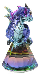 Metallic Blue Dragon Perching On Iridescent Pyramid Glass Small Figurine