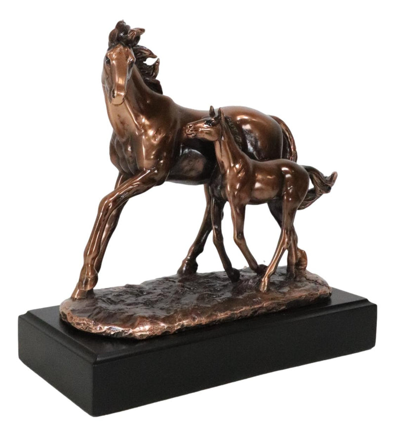 Rustic Western 2 Strolling Mare And Foal Equine Horses In Bronzed Resin Statue