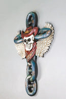 Gothic Angel Winged Cowboy Skull With Red Scarf Prison Shackle Chains Wall Cross
