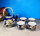 Blue Moon Rabbit Porcelain 30oz Teapot With Bamboo Handle And 4 Tea Cups Set