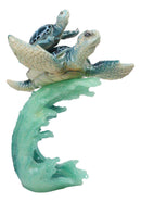 Marine Ocean Blue Sea Turtles Mother and Hatchling Swimming With Waves Figurine