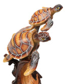 Ocean Marine Sea Turtle Mother and Hatchling Figurine Faux Wood Carved Look