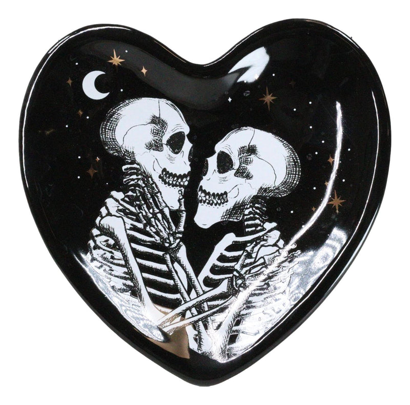 Gothic Day Of The Dead Love Never Dies Skeleton Couple Heart Trinket Dish Decor