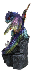 Green Blue Gold Galaxy Baby Dragon On Faux Geode LED Crystals Rock Figurine