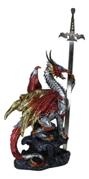 Red King's Knight Armored Dragon With Gothic Skull Sword Letter Opener Figurine