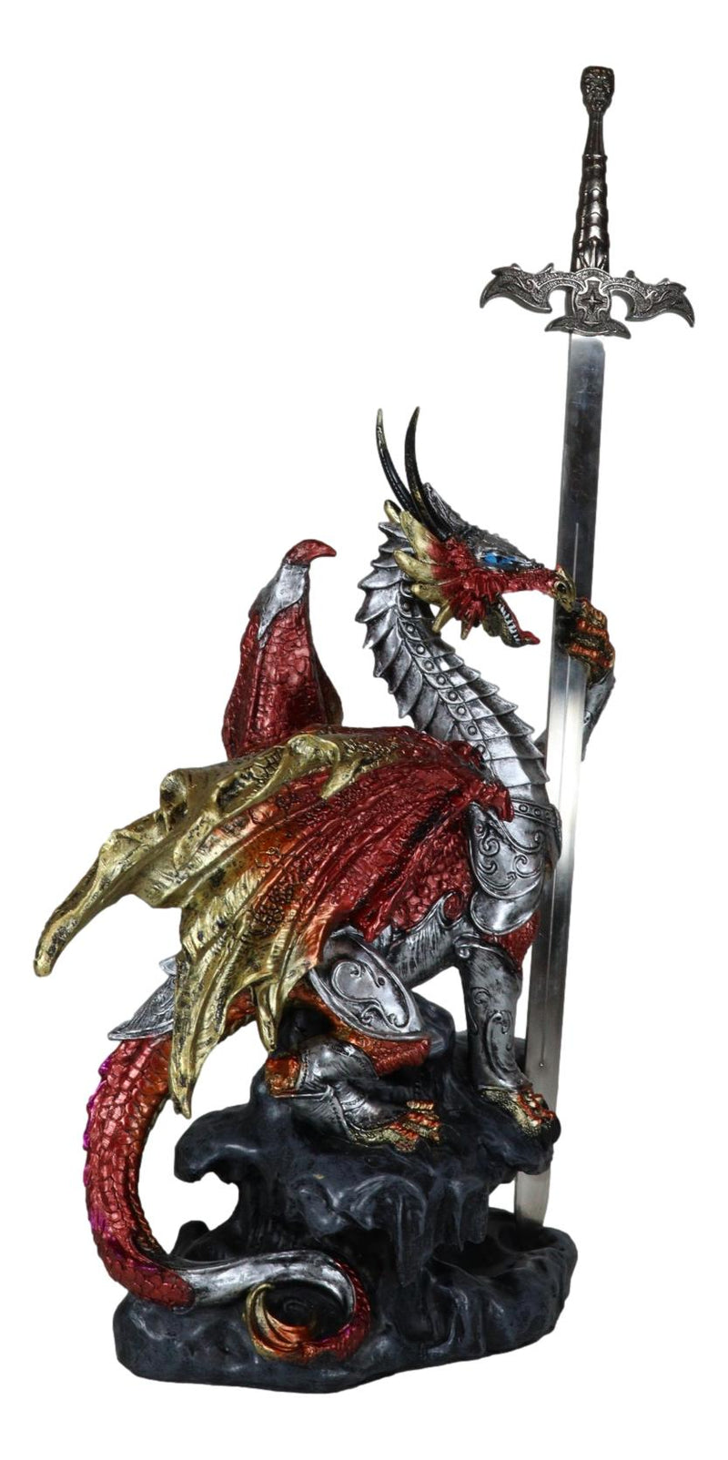 Red King's Knight Armored Dragon With Gothic Skull Sword Letter Opener Figurine