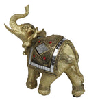 Golden Feng Shui Trunk Up Elephant With Gemstones Bullhook Tapestry Figurine