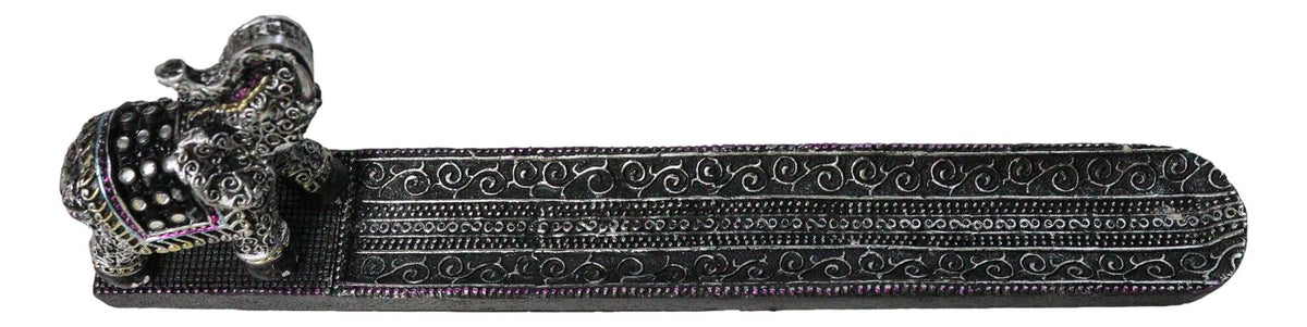 Feng Shui Buddhist Thai Tooled Elephant Trunk Up Incense Burner Holder 9.5 Inch