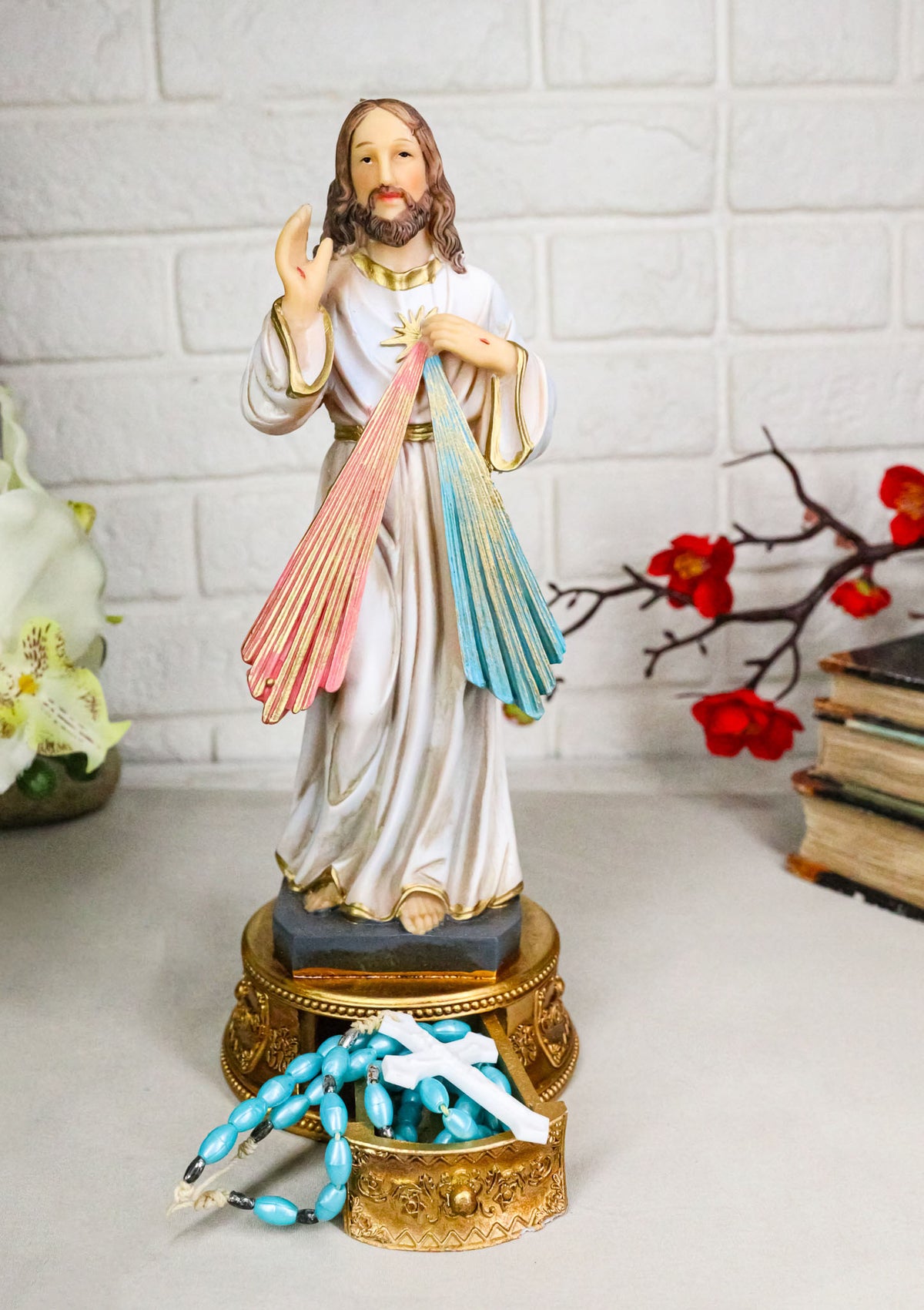Catholic Christian Divine Mercy of Jesus Christ With Rosary Drawer Box Figurine - Ebros Gift