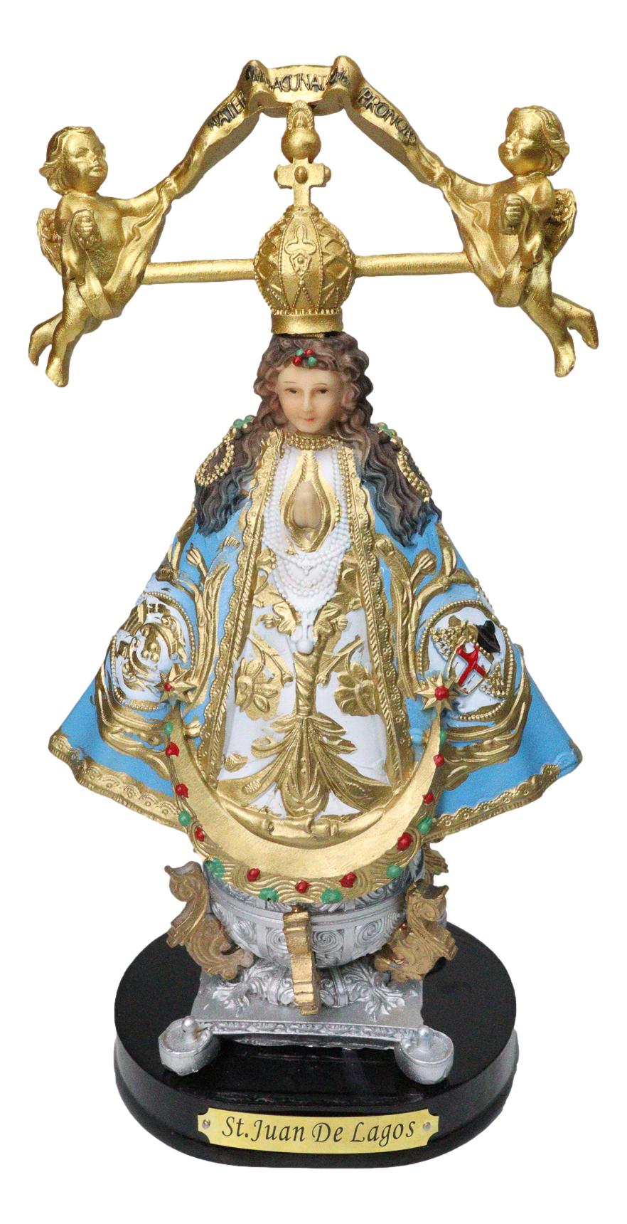 Our Lady of San Juan De Los Lagos with Golden Crown And Angels Figurine 8"H