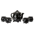 Wicca Sacred Moon And Stars Witches Brew Black Cauldron Teapot And 4 Cups Set