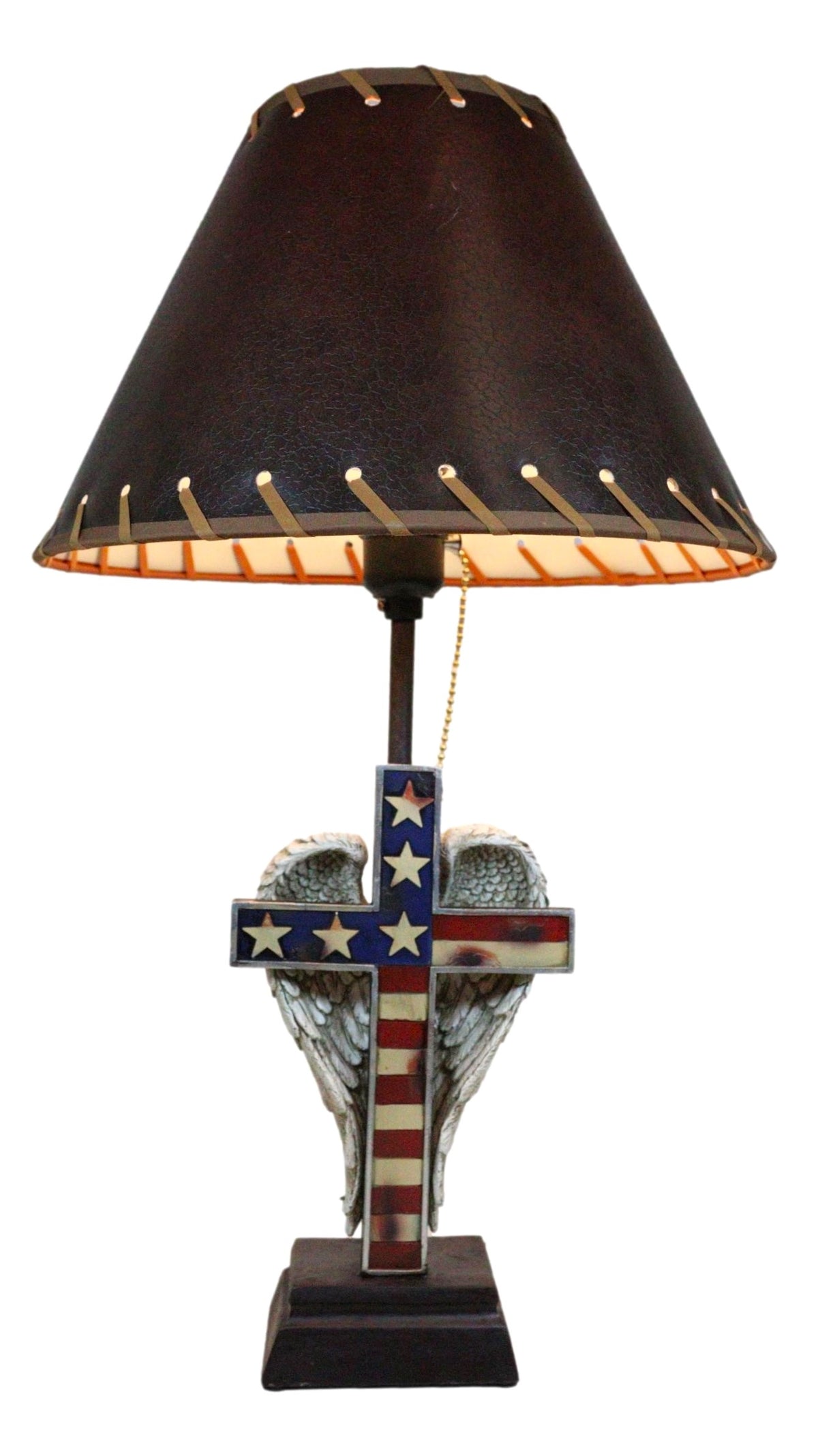 Country Rustic Western Old Faithful American Flag Silver Angel Wings Table Lamp - Ebros Gift