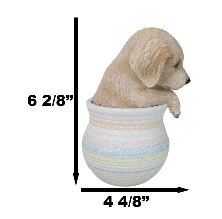 Realistic Golden Retriever Puppy Dog Figurine With Glass Eyes Pup In Pot