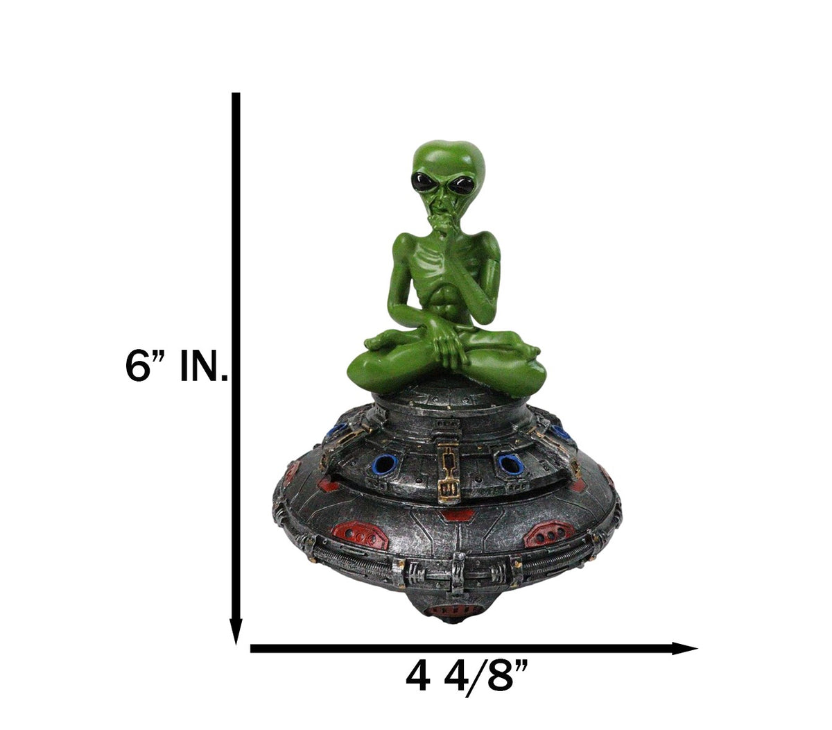 Green Roswell Alien On Spaceship Saucer Incense Burner Decorative Box Figurine