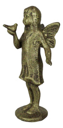Cast Iron Rustic Enchanted Fantasy Girl Fairy Pixie Faerie With Bird Figurine