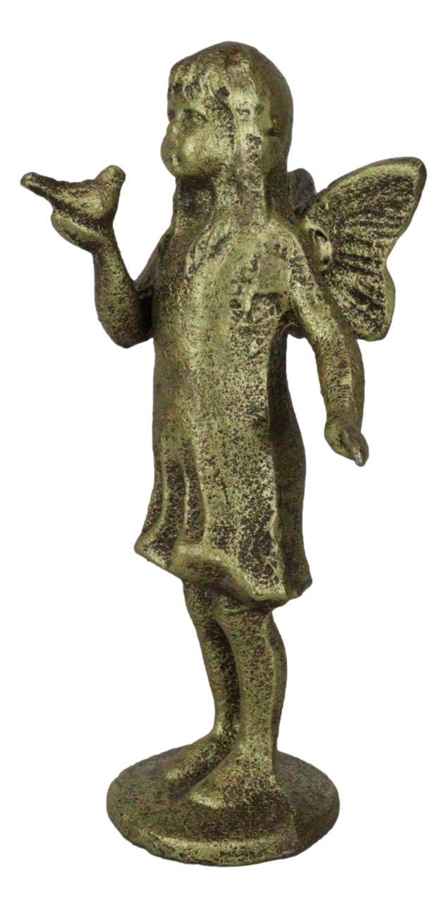 Cast Iron Rustic Enchanted Fantasy Girl Fairy Pixie Faerie With Bird Figurine
