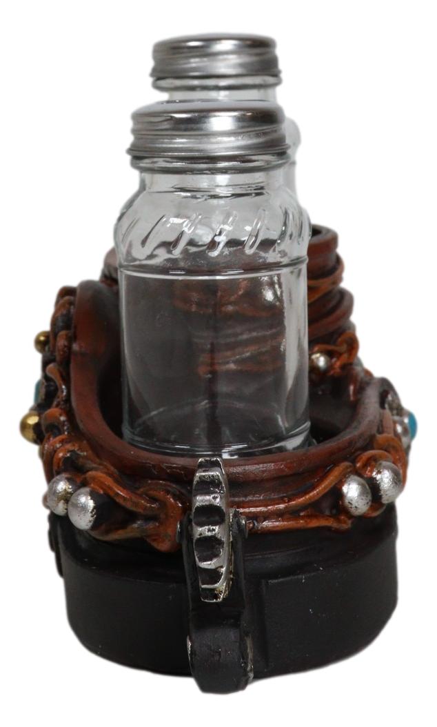 Western Cowboy Double Boot Spurs And Concho Faux Leather Salt Pepper Shakers Set - Ebros Gift