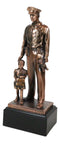 Heroic Men In Blue Police Officer Holding Girl Daughter Hand Bronzed Statue
