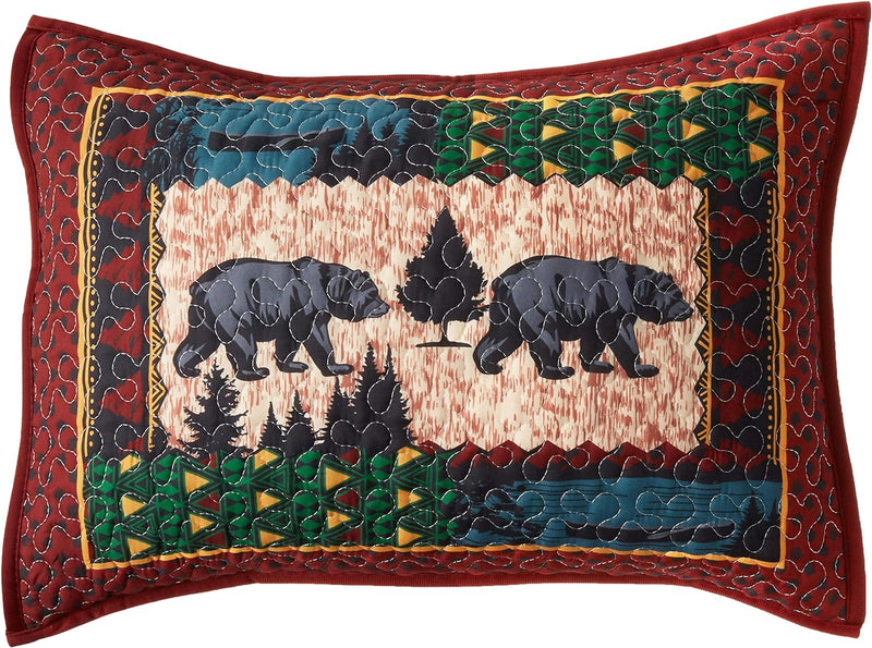Black Bears Pine Trees Forest Quilted Throw Blanket And 2 Pillow Shams Queen Set