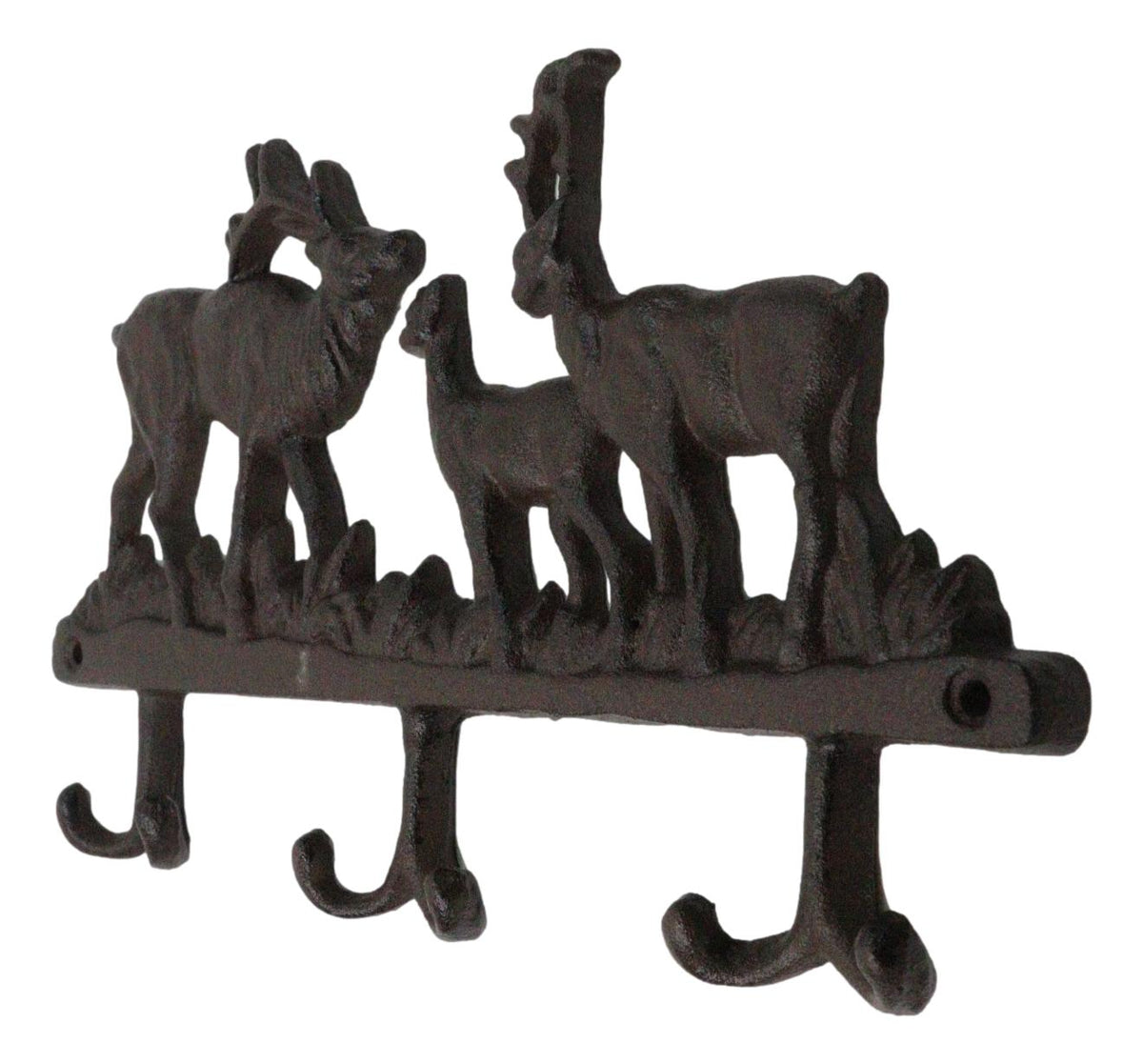Rustic Deer Stag Doe and Fawn Family Antlers Cast Iron 6 Peg Wall Hook Sculpture