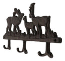 Rustic Deer Stag Doe and Fawn Family Antlers Cast Iron 6 Peg Wall Hook Sculpture