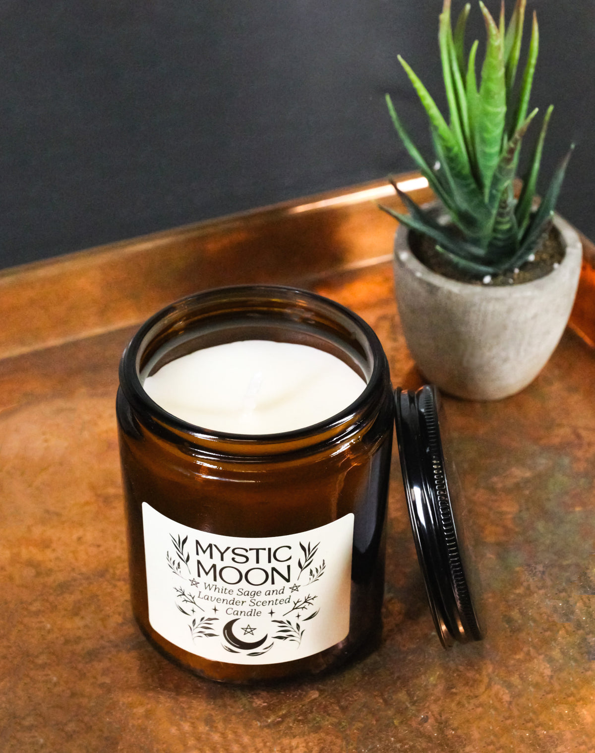 Ebros Mystic Moon White Sage & Lavender Scented Amber Glass Jar Candle