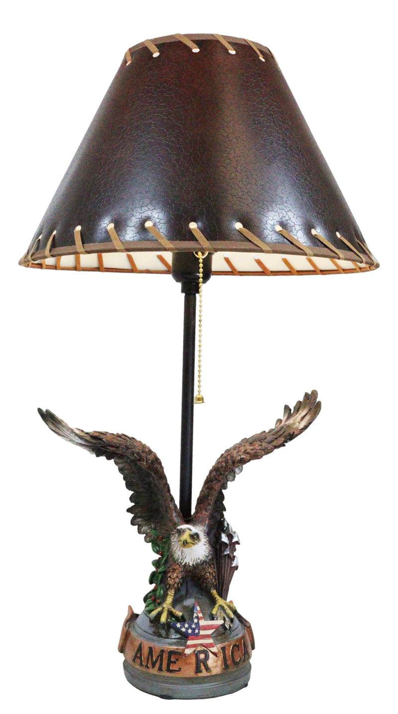 Patriotic Bald Eagle With American Flag Star Memorial Table Lamp Sculpture