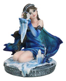 Kneeling Blue Artic Frozen Ice Princess Fairy with Crystal Ball Small Figurine