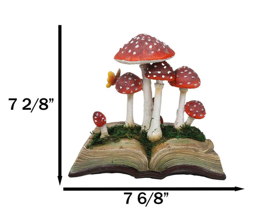 Enchanted Fairy Garden Toadstool Mushrooms Sprouting from Spell Book Figurine - Ebros Gift