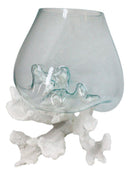 Marine Hand Made White Coral Polyps With Molten Glass Terrarium Bowl Large 15H"