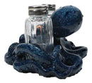 Blue Spotted Nautical Marine Cephalopod Octopus Salt Pepper Shakers Holder Set