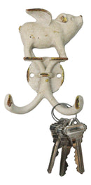 Pack Of 2 Rustic Cast Iron Antiqued White Flying Angel Pig 2-Pegs Wall Hooks