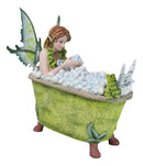 Whimsical Green Fairy Bathing in Tub With Pixie Frog Figurine By Amy Brown