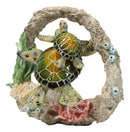 Green Sea Turtle Mother and Hatchling Swimming by Coral Reef Overhang Figurine