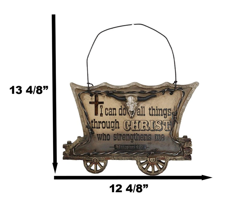 Western Chuckwagon With Longhorn Cow Skull Barbed Wires Bible Verse Wall Decor