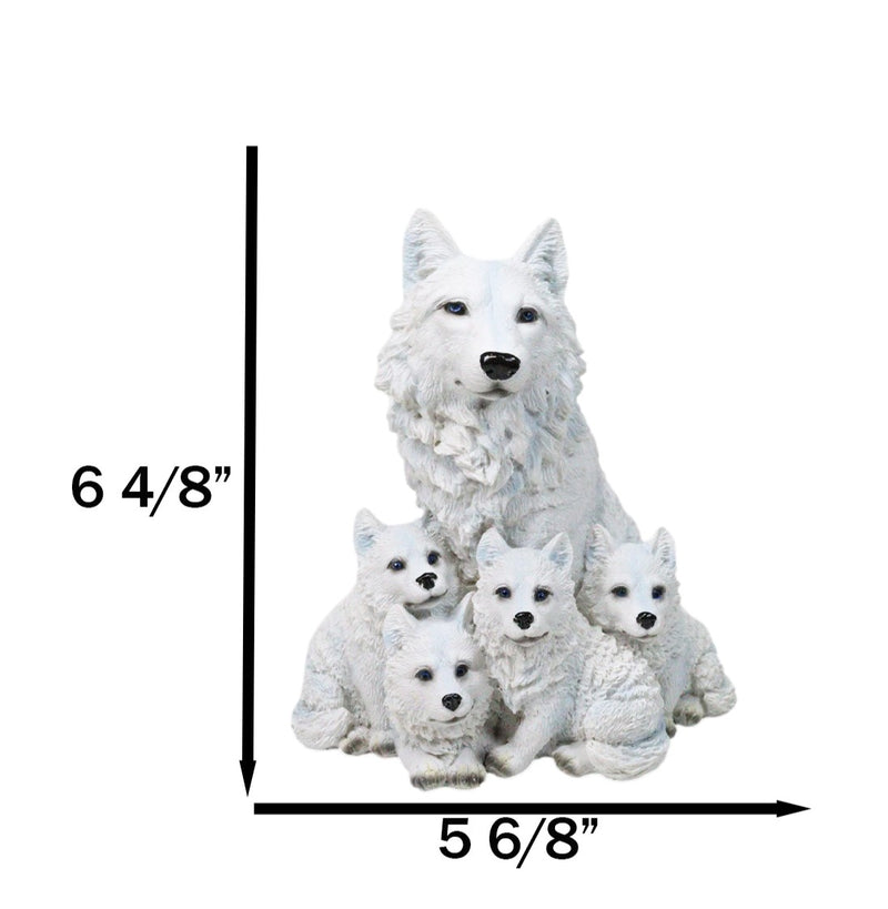 Winter Snow White Alpha Wolf Father With 4 Adorable Pup Cubs Figurine