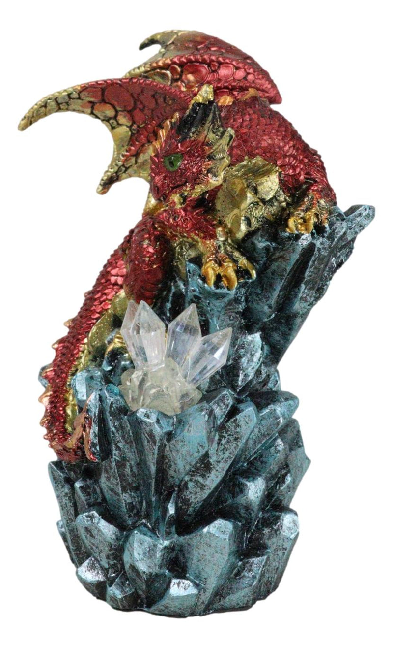Fantasy Red And Gold Geode Dragon Perching On Crystal Rock Cavern Small Figurine