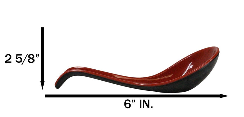 Contemporary Red Black Melamine Asian Soup Spoons With Ladle Hook Pack Of 6 Set