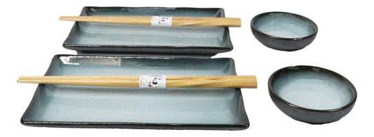 Seikai Sky Porcelain Sushi Plates Sauce Dishes Chopsticks Dinnerware Set For 2