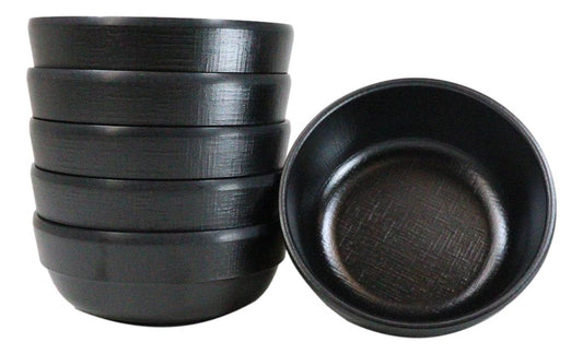 Pack Of 6 Black Silk Melamine Rice Miso Soup Salad Appetizer Shallow Bowls 12oz