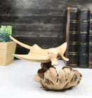Marine Balinese Hand Carved Coral Reef Manta Ray On Burl Parasite Wood Base 8"L