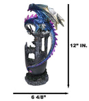 Medieval Blue Dragon Perching On Abandoned Castle Tower Ruins Figurine 12"H