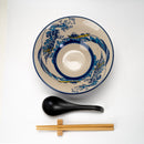 Great Wave Of Kanagawa Ceramic Ramen Bowl Soup Spoon Chopsticks And Rest Set