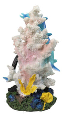 3 Blue Dolphins Swimming Around Coral Reef With Sunken Ship Anchor Figurine