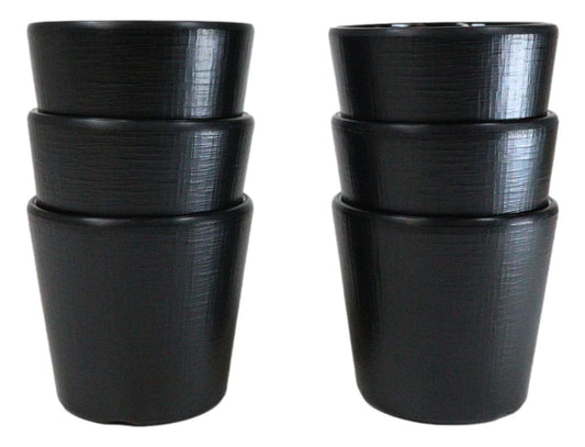 Pack Of 6 Black Silk Melamine Contemporary Ridged Yunomi Tea Cups 8oz