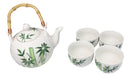 Green Bamboo Forest Porcelain 30oz Teapot With Bamboo Handle And 4 Tea Cups Set