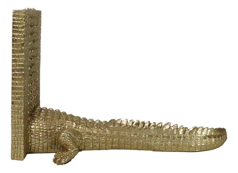 Nautical Marine Faux Gold Crocodile Alligator Head And Tail Bookends Pair Set