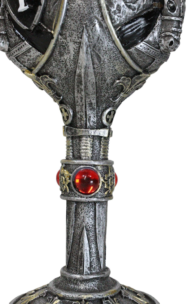 Medieval Templar Crusader Dark Knight Suit of Armor On Horse Wine Goblet Chalice