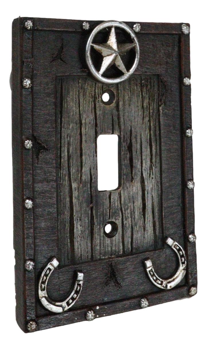 Set Of 2 Rustic Western Star Lucky Horseshoes Single Toggle Switch Plate Covers